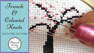 Cross stitch tutorial French knots and Colonial knots [upl. by Huskamp411]