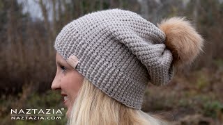 HOW to CROCHET EASY SLOUCHY HAT  Tunisian Crochet Beanie [upl. by Ikcin535]