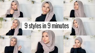 9 STYLES IN 9 MINUTES   Hijab tutorial for beginners [upl. by Nairred]