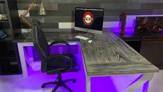 DIY LShaped Desk  With Burnt Wood Finish [upl. by Akcinahs]