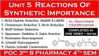 Unit 5 Reactions of synthetic importance complete  pharmaceutical organic chemistry 4th semester [upl. by Anibur]