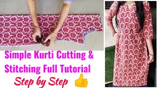 Kurti Cutting and Stitching Step by Step  KurtiSuitkameez Cutting and Stitching Full Tutorial [upl. by Eymaj]