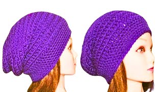 How To Crochet Easy Slouchy Hat  DIY Crochet Beanie [upl. by Ahsemad]